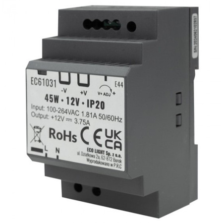 Zasilacz Na Szynę Led DIN Premium Line 12V 45W Ecolight