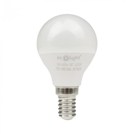 Żarówka LED Kulka P45 E14 5W 450lm 6500K Zimna Ecolight