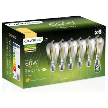 Zestaw 6x Żarówka LED Edison ST64 E27 8W = 60W 880lm 3000K Ciepła 360° Filament LUMILED