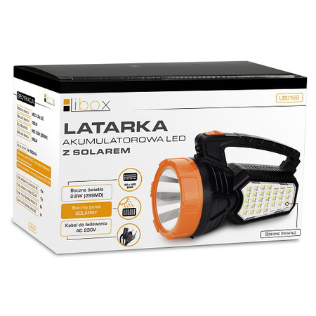 Latarka Szperacz LED Akumulatorowa Solarna Warsztatowa 1.6 W 170LM przód / 2.8W 860LM boczne LB0168 LIBOX