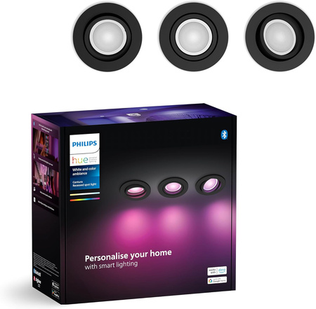 3x Oprawa Podtynkowa Wpuszczana LED 4.2W 400lm IP20 White and Color Ambiance RGB + TW Czarna Inteligentna SMART Zigbee Bluetooth Centura Philips HUE