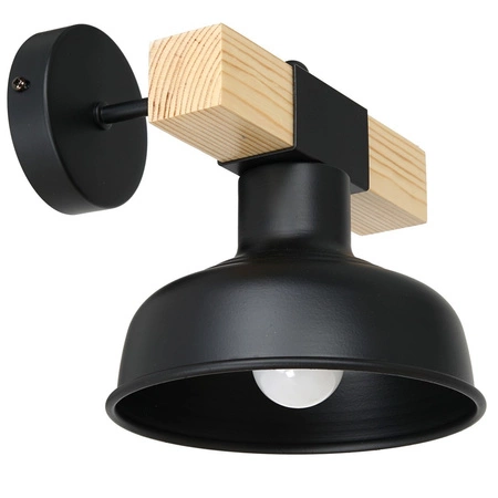 Lampa Ścienna Kinkiet FARO Czarna Drewno Naturalne 1xE27 60W Milagro