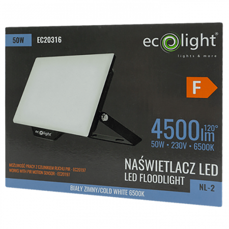 Naświetlacz LED Lampa Reflektor 50W 4500lm 6500K Zimna IP65 NL-2 Ecolight
