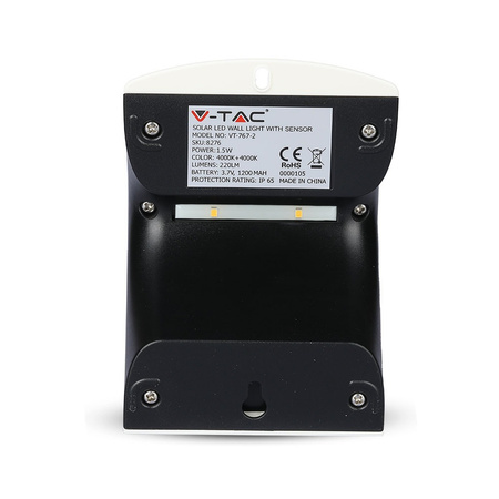 Lampa LED 1.5W Solarna Ścienna 4000K Z czujnikiem ruchu Biały + Czarny VT-767-2 V-TAC