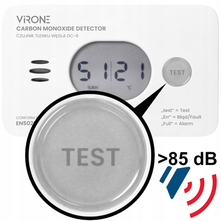 Czujnik Czadu Detektor Tlenku Węgla z Termometrem i Czujnikiem Wilgoci Bateryjny