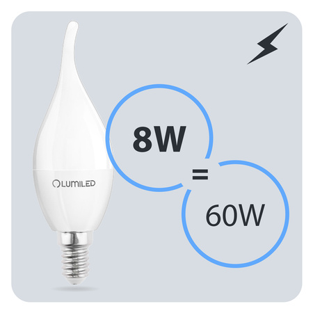 Żarówka LED E14 Świeczka BA35 8W = 60W 806lm 4000K Neutralna 180° LUMILED