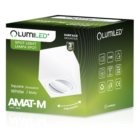 Oprawa Natynkowa HALOGENOWA Spot Tuba Ruchoma GU10 Kwadratowa Biała 84mm AMAT-M LUMILED