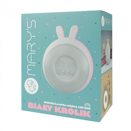 Lampka Nocna Dziecięca LED Zegar Elektroniczny BUDZIK 3.1W 3000K Ciepła + Wielokolorowa RGB Biała KRÓLIK MARY'S