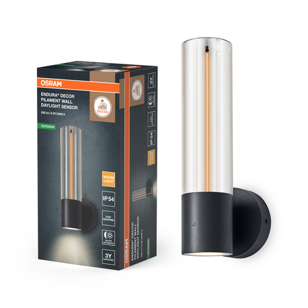 Kinkiet Ogrodowy Lampa Elewacyjna Zewnętrzna LED z Czujnikiem Zmierzchu 8W 600lm 3000K Ciepła Szary IP54 Endura Osram