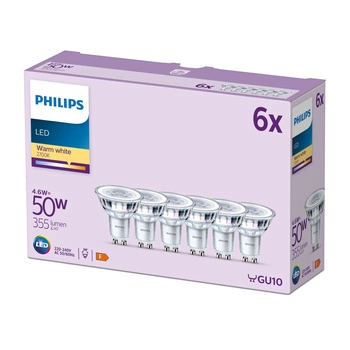 6x Żarówka LED GU10 Reflektor PAR16 4.6W = 50W 355lm 2700K Ciepła 36° EC Multipack Philips