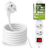 Przedłużacz Sieciowy Kabel z Uziemieniem Listwa Zasilająca 5 Gniazd 5m Włącznik ON/OFF Biały Sznur Lendo Lumiled