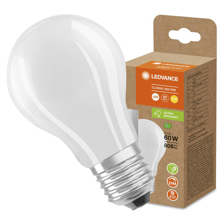Żarówka LED A60 E27 4.3W = 60W 806lm 2700K Ciepła Biała FILAMENT ŚCIEMNIALNA LEDVANCE