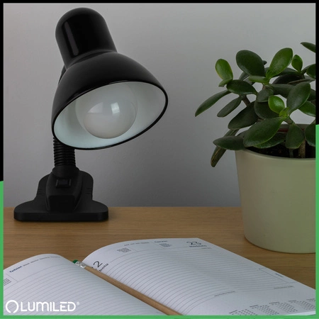 Lampka Biurkowa Stołowa Regulowana LIRIA Szkolna Nocna E27 Klips Czarna LUMILED