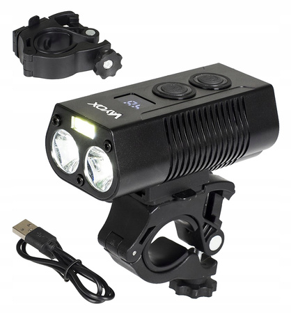 Latarka Lampka Przednia Rowerowa LED USB-C Uchwyt Światło 10 Trybów 750lm IP65 Funkcja Powerbank VAYOX