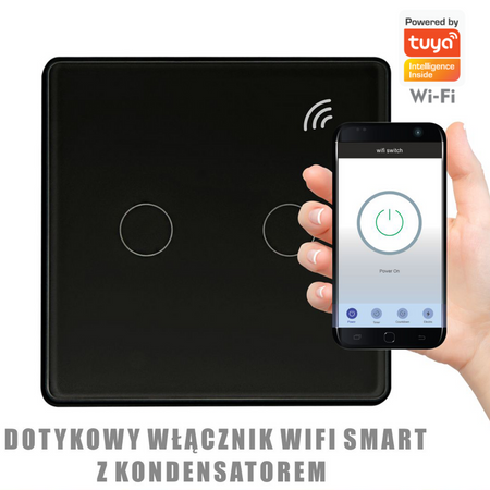Włącznik Dotykowy Podwójny z Kondensatorem Czarny Tuya Smart WiFi Sanico Goldlux