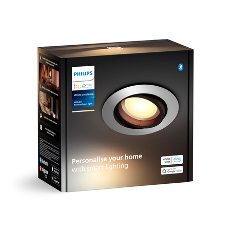 Oprawa Podtynkowa Wpuszczana LED 4.2W 400lm IP20 White Ambiance TW Aluminium Inteligentna SMART Zigbee Bluetooth Milliskin Philips HUE