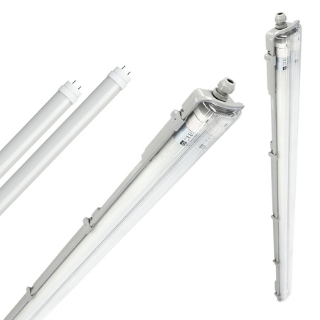 Zestaw Lampa Oprawa Hermetyczna Przemysłowa G2 + 2x Świetlówka LED T8 18W 120cm 6500K Zimna IP65 Kobi