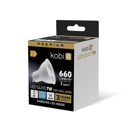 Żarówka LED GU10 Reflektor 7W 630lm 6500K Zimna 80° Premium Kobi