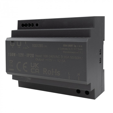 Zasilacz na Szynę DIN do Taśm LED 150W 12V 12.5A IP20 PREMIUM Ecolight