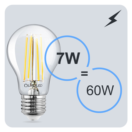 Żarówka LED E27 A60 7W = 60W 806lm 4000K Neutralna 360° FILAMENT LUMILED