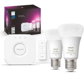 2PAK Żarówka LED E27 A60 9W CCT RGB PHILIPS HUE White & COLOR Ambiance Bluetooth Zigbee + Mostek Hue Bridge + Przełącznik Dimmer Switch