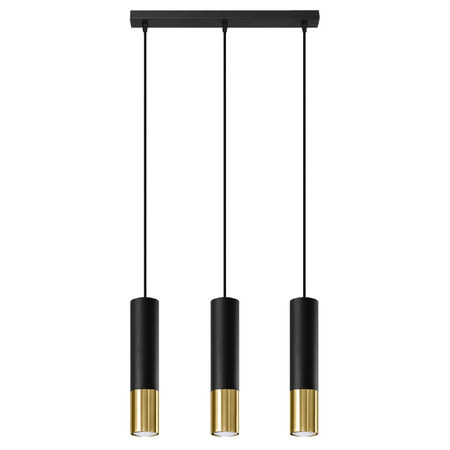 Lampa Sufitowa Oprawa Natynkowa SPOT TUBA 3x GU10 Wisząca Zwis Tubularna Czarna Złota Nowoczesna Loopez Sollux