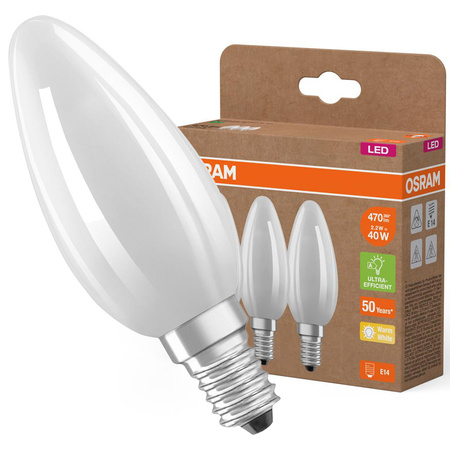 3x Żarówka LED B35 Świeczka E14 2.2W = 40W 470lm 2700K Ciepła 330° 214lm/W CLASSIC ENERGY EFFICIENCY Osram