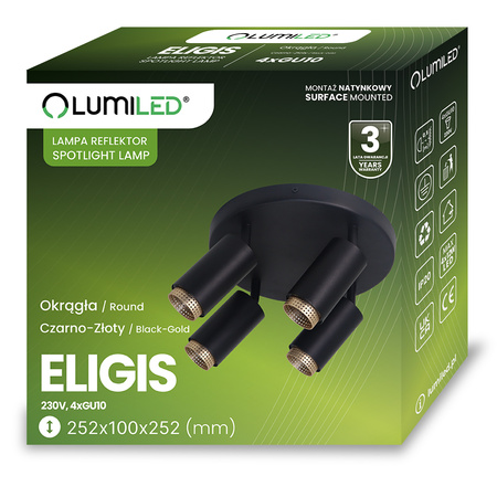 Lampa Sufitowa Reflektor 4x GU10 Plafon ELIGIS Czarny LUMILED