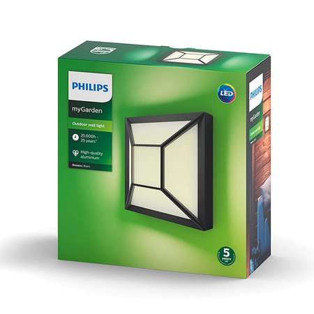 Lampa Ogrodowa LED Kinkiet Elewacyjny DROSERA myGarden 12W 2700K IP44 Sufitowa 19cm Czarno-Biała PHILIPS