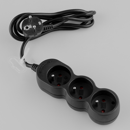 Przedłużacz Sieciowy Kabel z Uziemieniem Listwa Zasilająca 3 Gniazda 1.5m Czarny Sznur Lendo Lumiled