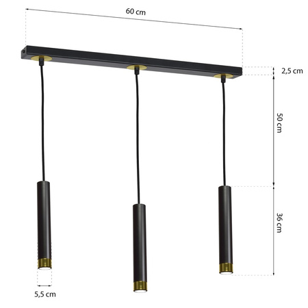 Lampa wisząca DANI 3xGU10 Wąski Klosz Czarna Złota MLP6240 Milagro Metal