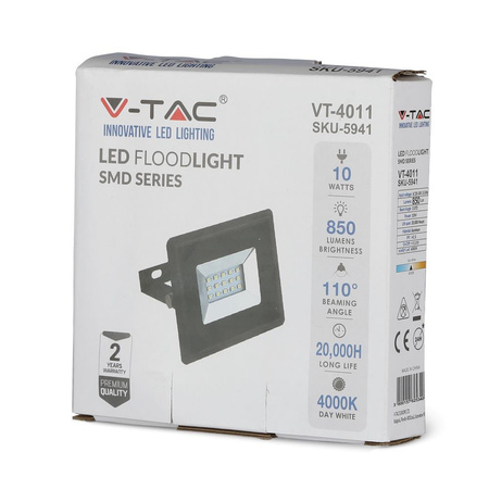 Naświetlacz LED 10W 850lm 3000K IP65 Czarny SMD VT-4011B V-TAC