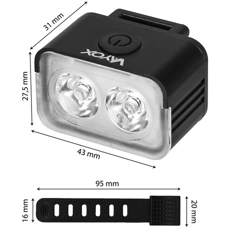Lampka Latarka Rowerowa Przednia 2xLED USB-C 5 Trybów 300lm IPX6 VAYOX