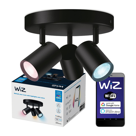 Lampa Sufitowa LED Reflektor SPOT Czarna 3x 5W BIAŁY + RGB SMART Okrągła WiFi WiZ