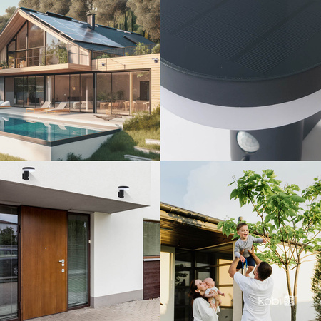 Lampa Solarna Ogrodowa Kinkiet Elewacyjny Zewnętrzny 6W 350lm 4000K Neutralna IP44 Czarna Solaris Kobi
