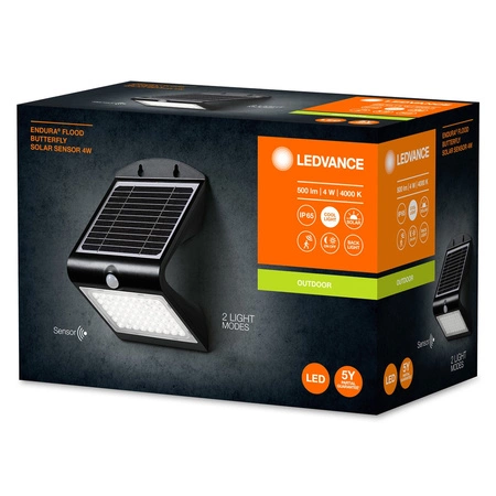 Lampa Solarna Ogrodowa LED Kinkiet Elewacyjny Zewnętrzny 4W 500lm 4000K IP65 Czarny z Czujnikiem Ruchu i Zmierzchu Endura Ledvance