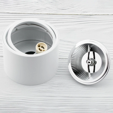 Zestaw Oprawa Natynkowa HALOGENOWA Metalowa Biała SPOT TUBA 10cm + Żarówka LED GU10 ES111 15W COB 3000K