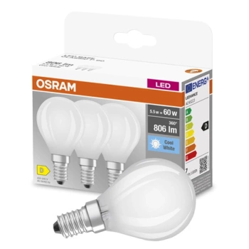 3x Żarówka LED P45 Kulka E14 5.5W = 60W 806lm 4000K Neutralna 300° BASE Osram