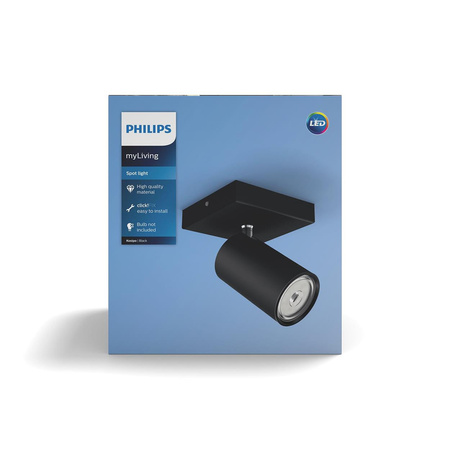 Lampa Ścienna Kinkiet GU10 Czarna Kosipo Philips