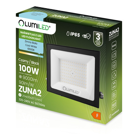 Naświetlacz LED ZUNA2 100W 9000lm 6500K IP65 Czarny LUMILED