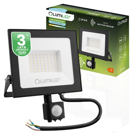 Naświetlacz LED ZUNA2 50W 4500lm 6500K IP44 Czarny Czujnik Ruchu LUMILED 