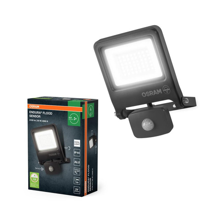 Naświetlacz LED Halogen Zewnętrzny Reflektor z Czujnikiem Ruchu i Zmierzchu 30W 4000K Neutralna 3000lm Szary IP44 Endura Osram