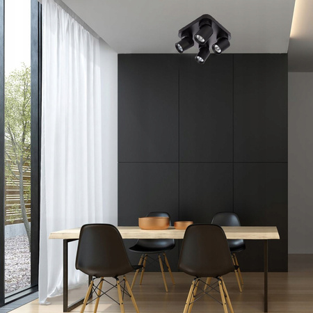 Lampa Sufitowa Ścienna TIMO Kinkiet Reflektor Oprawa Halogenowa Ruchoma 4xGU10 Czarny Kwadratowy LVT