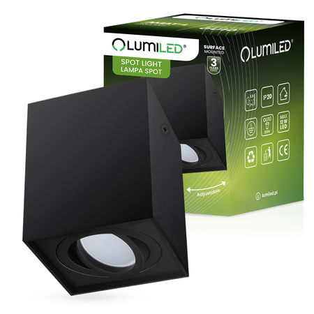 Oprawa Natynkowa HALOGENOWA Spot Tuba Ruchoma GU10 Kwadratowa Czarna 115mm AMAT-L LUMILED