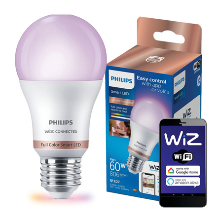 Żarówka LED E27 A60 8,5W = 60W 2200-6500K TW + RGB SMART WiFi Philips WiZ