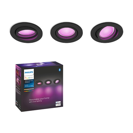 Oprawa Podtynkowa Wpuszczana LED Centura 3x 5,7W CCT RGB Okrągła Ruchoma Czarna PHILIPS HUE Bluetooth