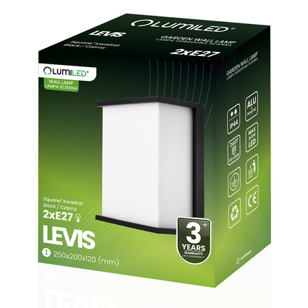 Lampa Ogrodowa Zewnętrzna Ścienna Kinkiet Elewacyjny 2x E27 Prostokątny LEVIS LUMILED