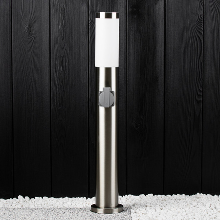 Lampa Ogrodowa Zewnętrzna E27 SREBRNY SŁUPEK 65cm z Gniazdem 230V