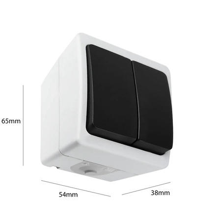 Łącznik Włącznik Hermetyczny Świecznikowy Podwójny Natynkowy AQUATIC MINI IP54 ORNO Biało - Czarny