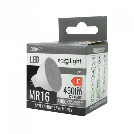 Żarówka LED Reflektor MR16 GU5.3 5W 400lm 4000K Neutralna 12V Ecolight